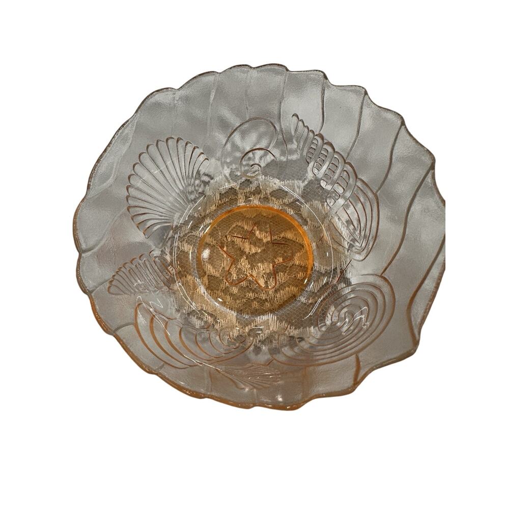 Vintage Coastal Shells Kim Indonesia Orange Depression Glass Candy Trinket Dish